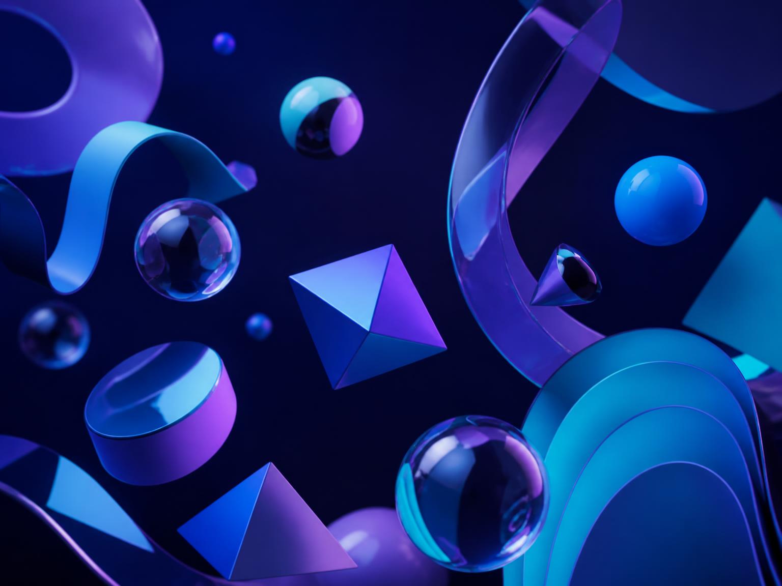 Formes 3D violettes et cyan représentant la créativité digitale d'Imagine